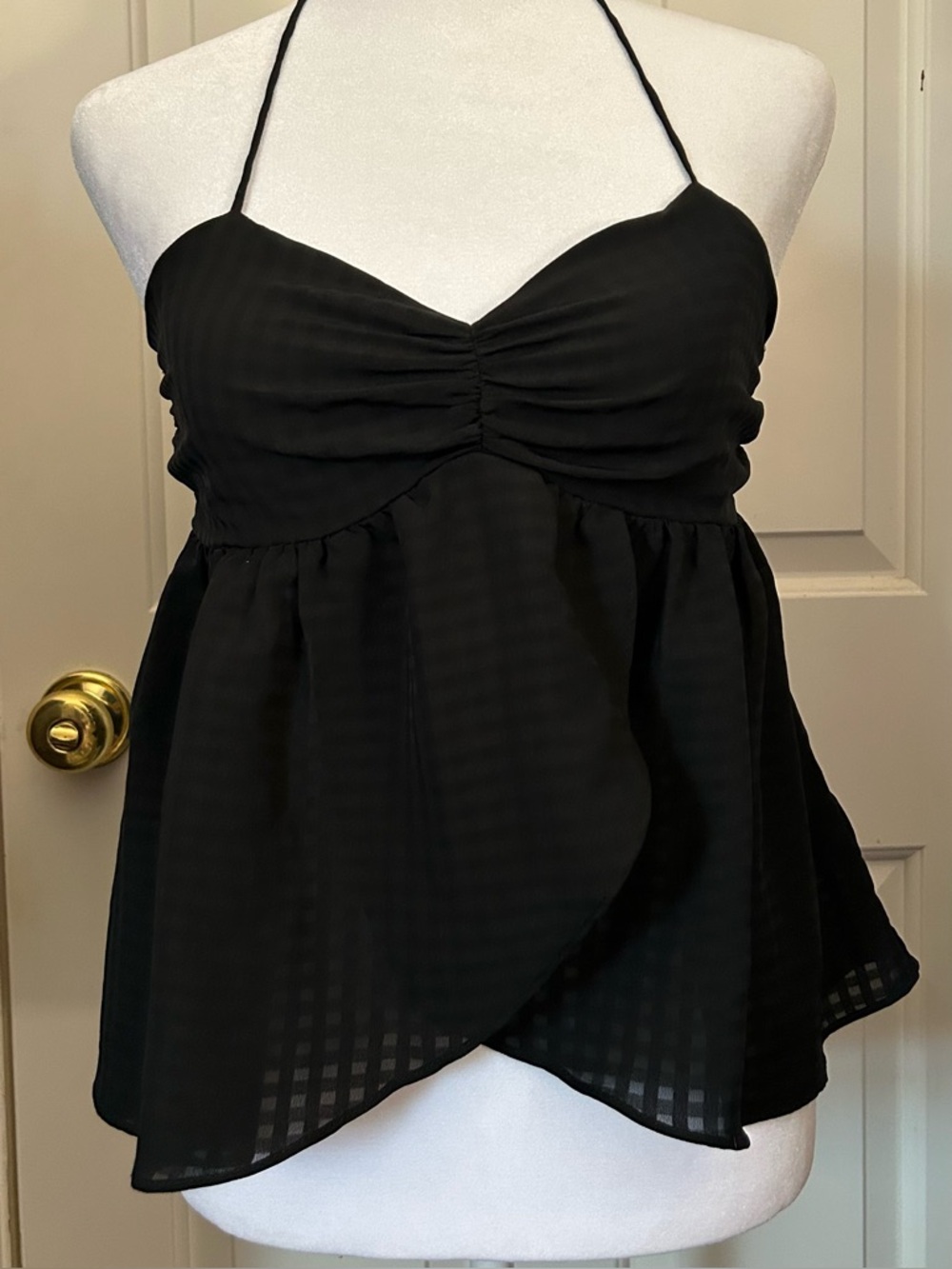 Urban Outfitters Split Front Black Gingham Halter Top Size Extra Small